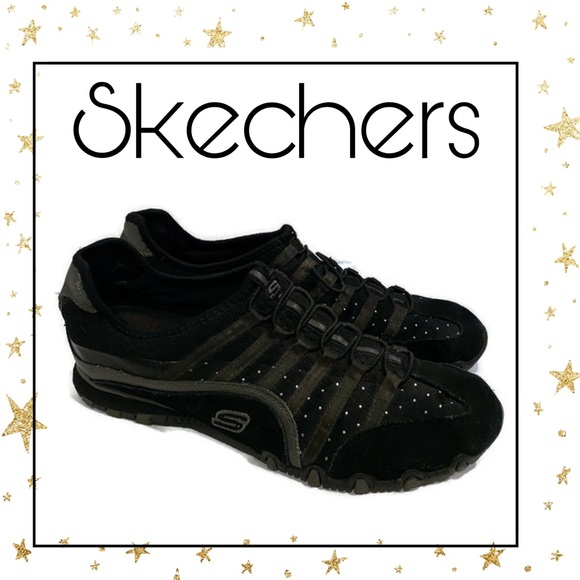 skechers black leather tennis shoes